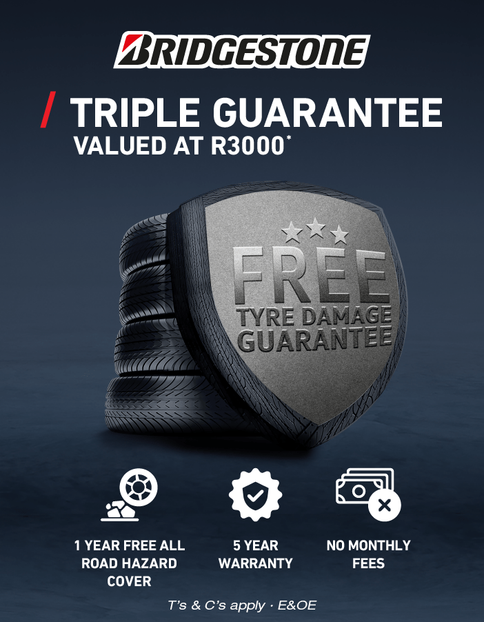 bridgestone tyre damage guarantee: a stack of tyres, with one of them in the shape of a shield