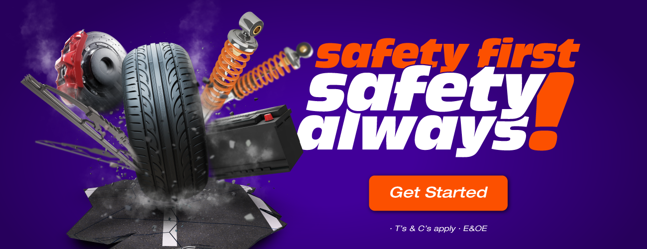 A variety of car parts together in a safety first promotion
