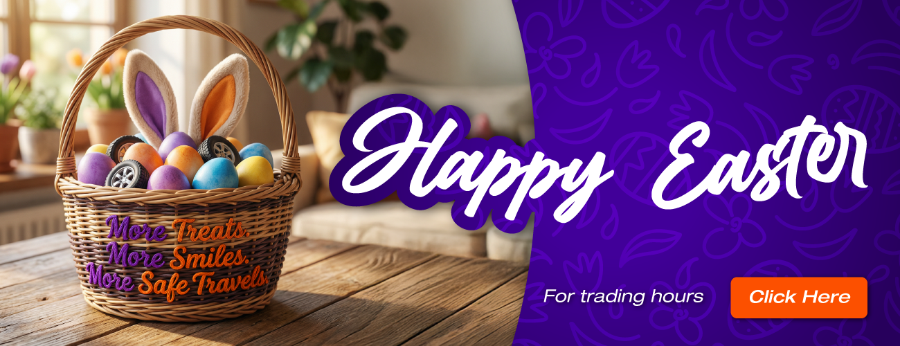 Happy Easter 2026, easter eggs and tyres in a wicker basket